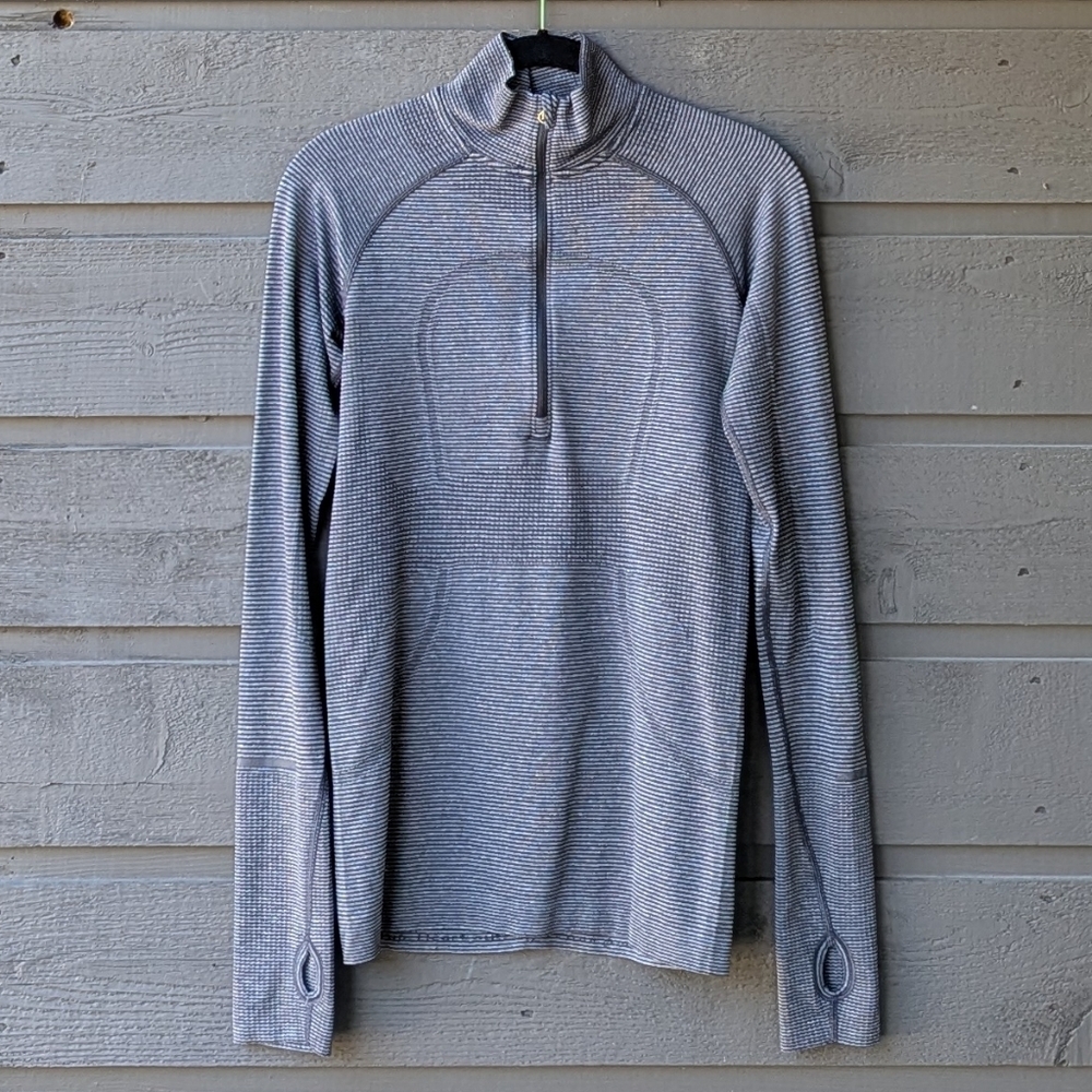Lululemon Run: Swiftly Tech 1/2 Zip Tonka Stripe Heathered Size 6 Black Gray